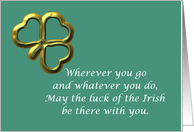 Happy St. Patrick’s Day Irish blessing with gold shamrock card