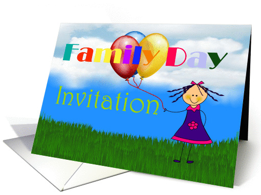 Family Day Invitation with girl holding balloons card (917457)