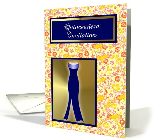 Quinceanera Invitation with blue dress and hibiscus customizable card