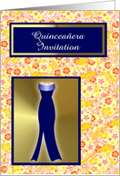 Quinceanera Invitation with blue dress and hibiscus customizable card