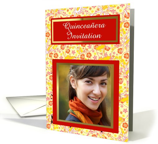 Quinceanera Invitation with hibiscus and red customizable photo card