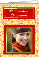 Quinceanera Invitation with hibiscus and red customizable photo card