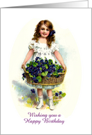 Vintage Happy Birthday custom card with vintage girl with flowers card