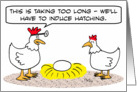Chicken doctor induces hatching of egg. Congratulations! card