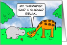 Giraffe relaxes on doctor’s orders. card