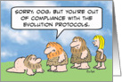 Nude, crawling caveman is out of compliance with evolution. card