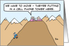 Guru has to move to make room for cell phone tower. card