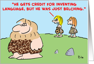caveman, belching, invented, language card