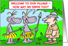 welcome, village, how, may, serve, cannibals card