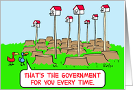 birds, houses, tree, stumps, government card