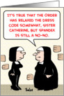 spandex, nuns, no-no card