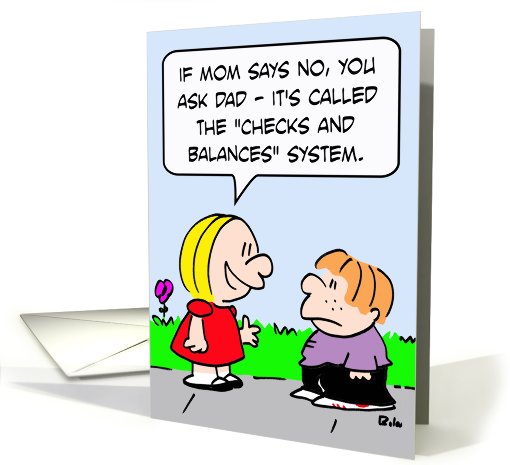 Kid has checks and balances system. card (690377)