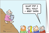 Moses, commandments, and red tape card