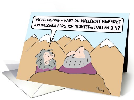 Which mountain did I fall off of?  In German card (745595)