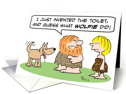 Cavemen, dogs, wolves, and toilets card (795755)