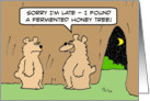 Drunk bear found fermented honey tree. card