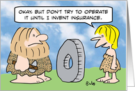 Cavewoman plans to invent insurance. card