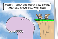 Caveman will split dinosaur in exchange for help killing him. card