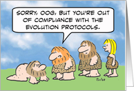Nude, crawling caveman is out of compliance with evolution. card