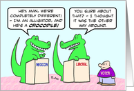 Neocons and liberals are different, like alligators and crocodiles. card