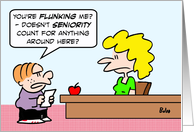 Schoolboy thinks seniority should count for grades. card