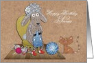 Sitting Knitting Sheep Nana Birthday card