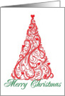 Red Christmas Tree with Hearts card