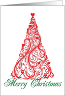 Red Christmas Tree with Hearts card