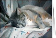 Sleeping Cat-Catching Butterflies-Peaceful Wishes-Thinking of You card
