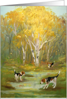 Autumn Greeting Card - Happy Autumn -Beagles - Fall Greetings - Falling Leaves - Fall Season card