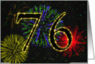 76th Birthday card with fireworks card