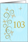 103rd Birthday with Golden Butterflies card