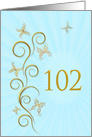 102nd Birthday with Golden Butterflies card