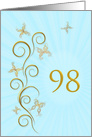 98th Birthday with Golden Butterflies card