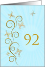 92nd Birthday with Golden Butterflies card
