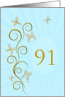 91st Birthday with Golden Butterflies card