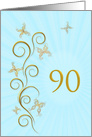 90th Birthday with Golden Butterflies card
