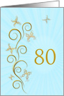 80th Birthday with Golden Butterflies card