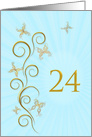 24th Birthday with Golden Butterflies card