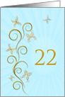 22nd Birthday with Golden Butterflies card