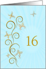 16th Birthday with golden butterflies card