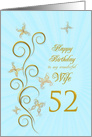 52nd Birthday for Wife Golden Butterflies card