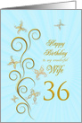 36th Birthday for Wife Golden Butterflies card
