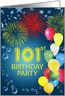 101st Birthday Party, Fireworks and Bubbles card