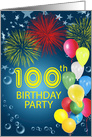 100th Birthday Party, Fireworks and Bubbles card