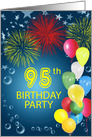 95th Birthday Party, Fireworks and Bubbles card