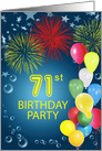 71st Birthday Party, Fireworks and Bubbles card