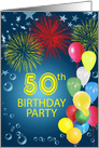 50th Birthday Party, Fireworks and Bubbles card