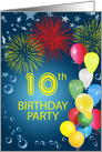 10th Birthday Party, Fireworks and Bubbles card