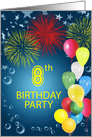 8th Birthday Party, Fireworks and Bubbles card